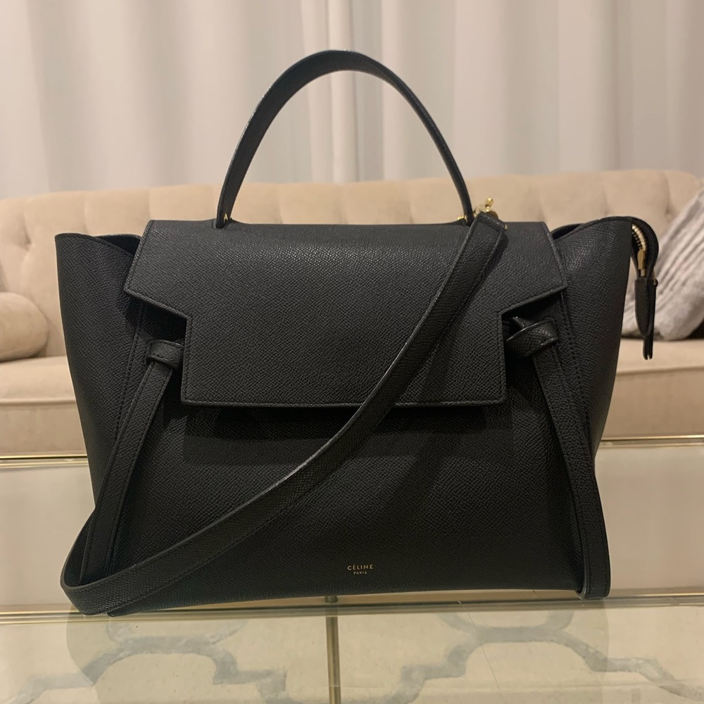 CELINE MINI BELT BAG IN GRAINED CALFSKIN BLACK